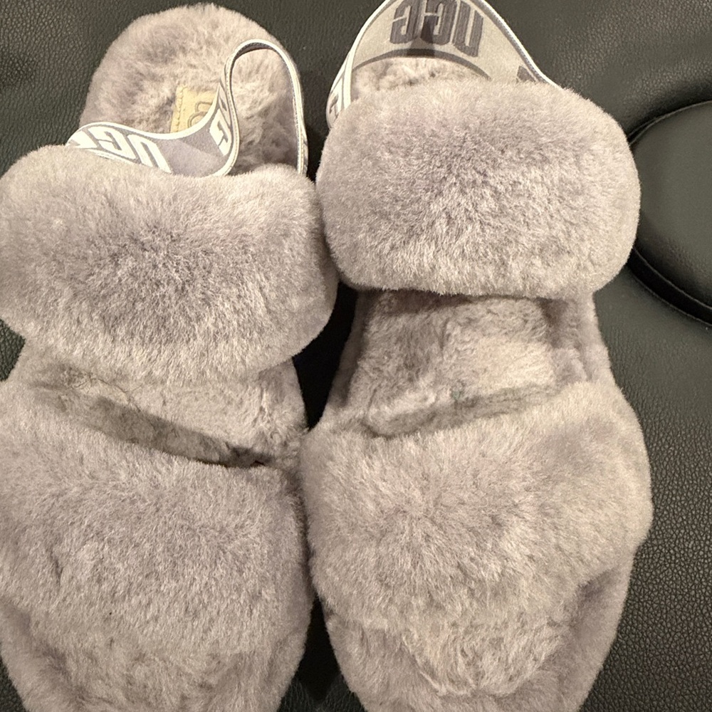 UGG Soft Gray Fluffy Oh Yeah Slippers